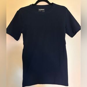 2x White and Navy Blue Solid Colored Stretch Cotton T-Shirts